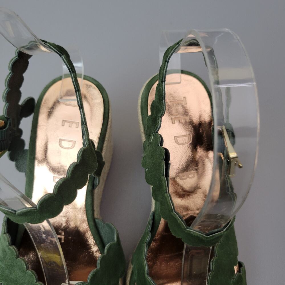 Ted Baker London Wedge Espadrille Sandal Green Suede Scallop Size 7.5 US 38 EU - Picture 7 of 12